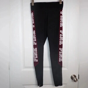 PINK Victoria’s Secret Black and Burgundy Graphic Ultimate Leggings size XS